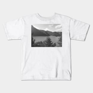 Landscape lake view and hills - Black and white photography Kids T-Shirt